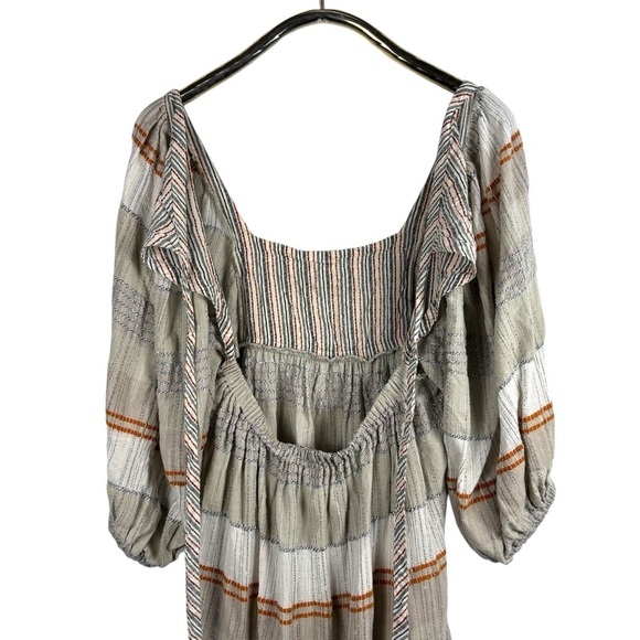 FREE PEOPLE COSY STRIPED COTTON BOHO 3/4 BALLOON SLEEVE MINI DRESS - Picture 10 of 12